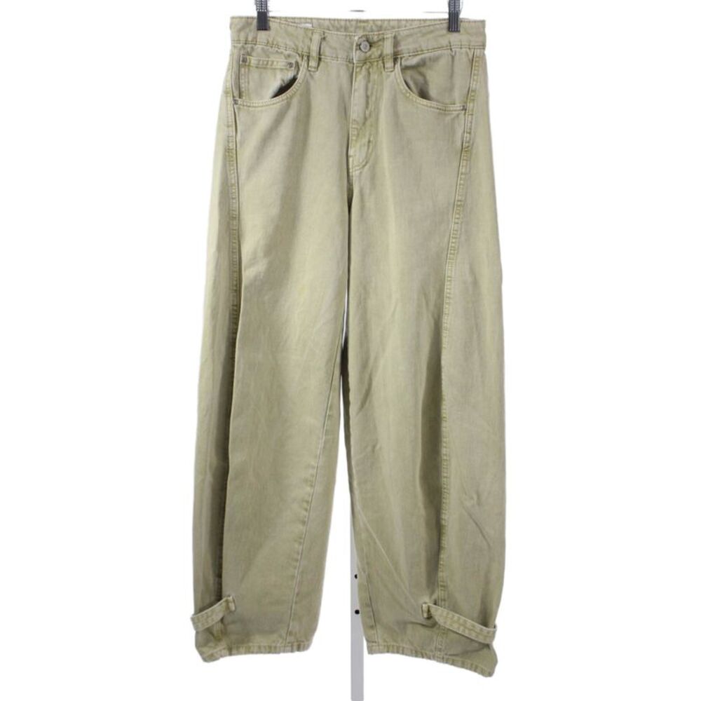 Zara Women Wide-Leg Green Cotton Jeans Size 6
